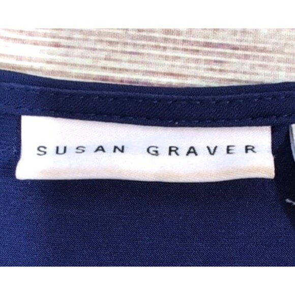 Susan Graver Women’s Size LARGE Navy Liquid Knit Keyhole Neck Dressy Festive Top - Picture 3 of 16